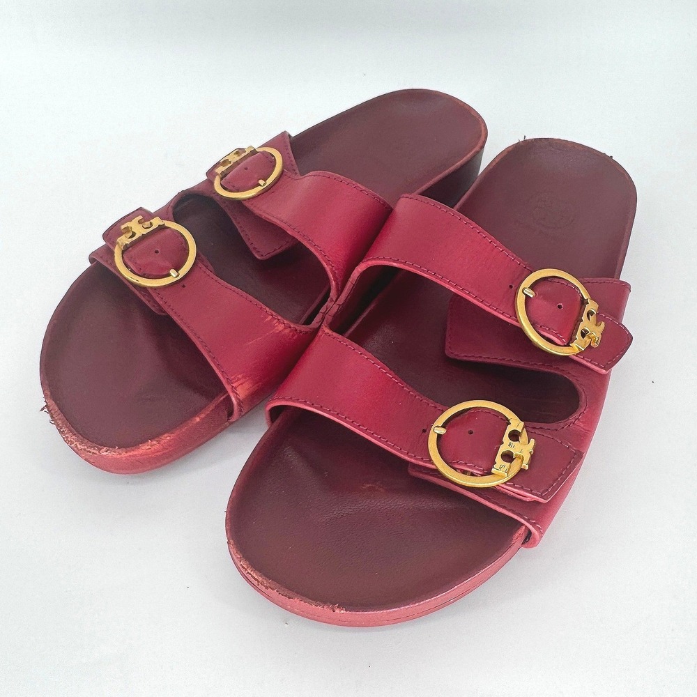 TORY BURCH Women's ANATOMIC SLIDE CALF LEATHER SLIP ON SANDALS Dorf Red 8M